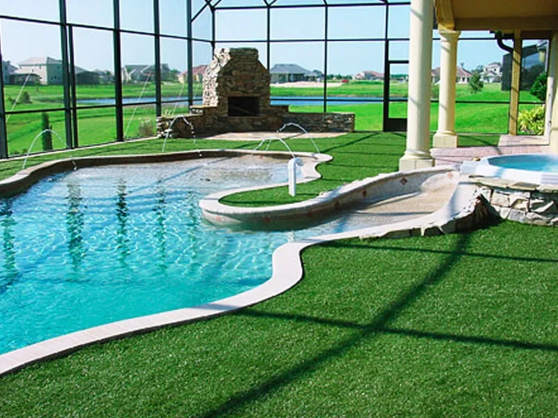 artificial grass around pool